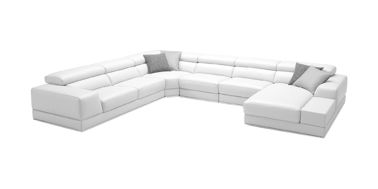 Bergamo Right Sectional Leather White Sofa, Anderson Top Grain Leather Reclining Sofa Set