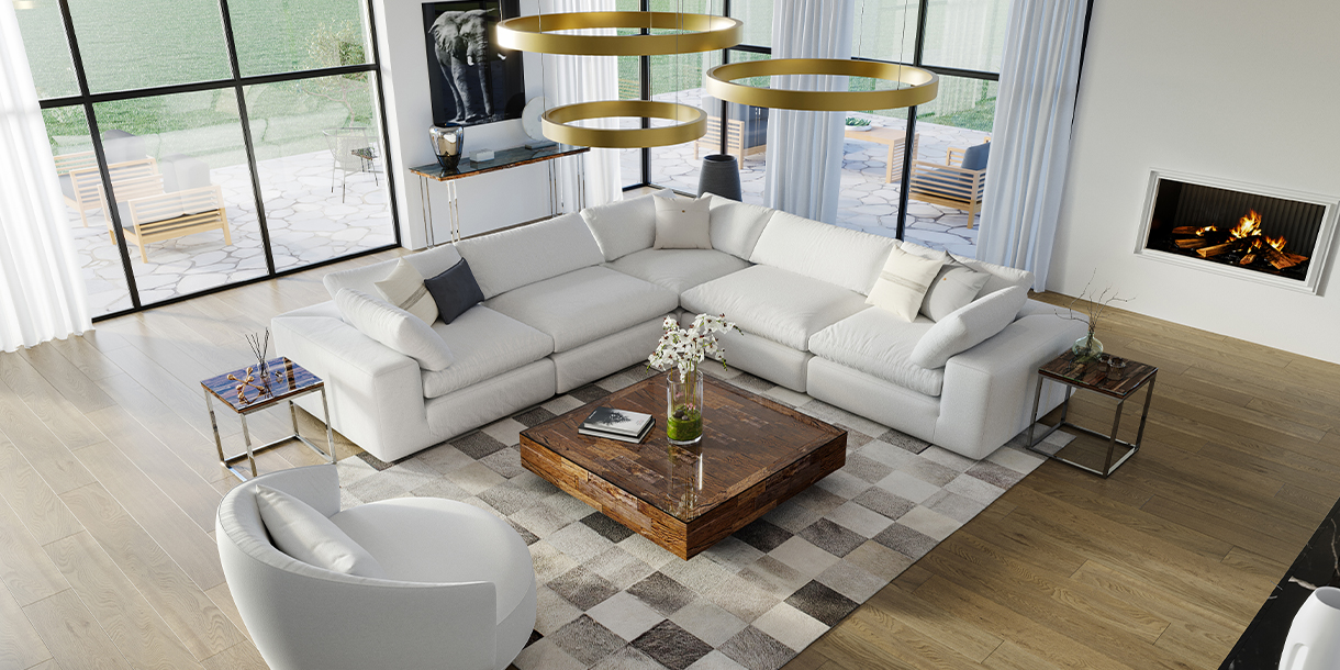 Bloom Modular Sectional Sofa White, Amara Loveseat White, Samana Coffee Table